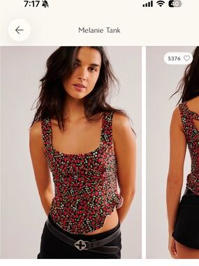 Free People Melanie Tank in Black with Red Floral